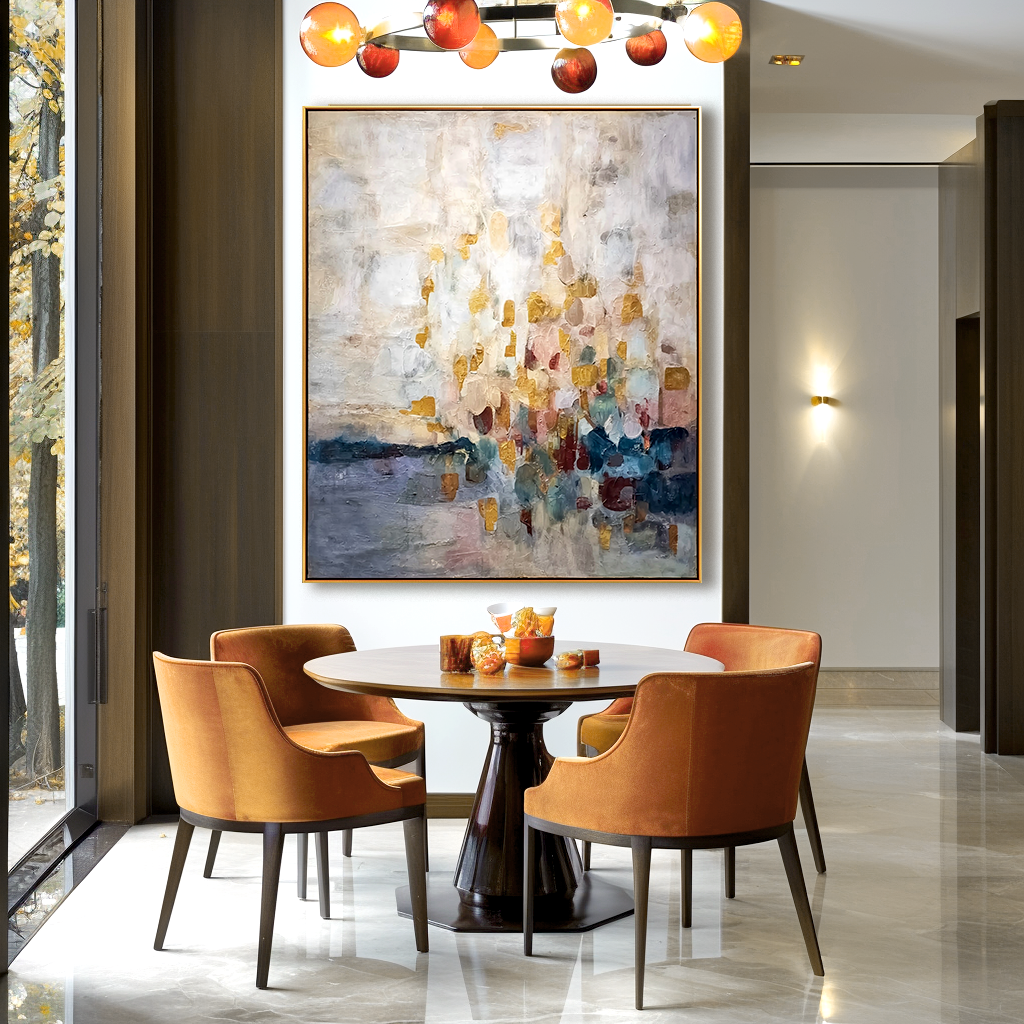 Golden Dawn - Abstract Gold Leaf Oil Painting, Modern Textured Canvas Wall Art