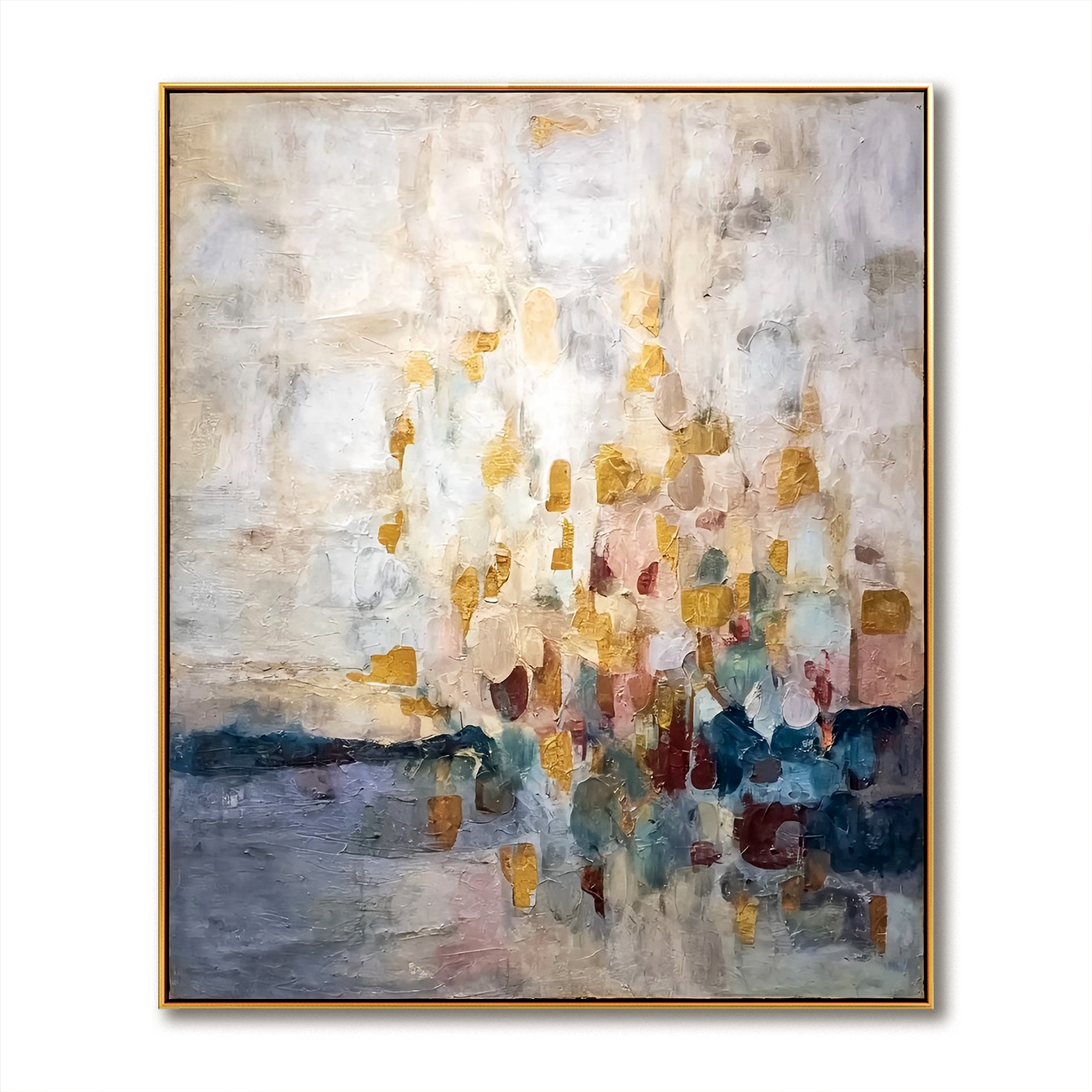 Golden Dawn - Abstract Gold Leaf Oil Painting, Modern Textured Canvas Wall Art