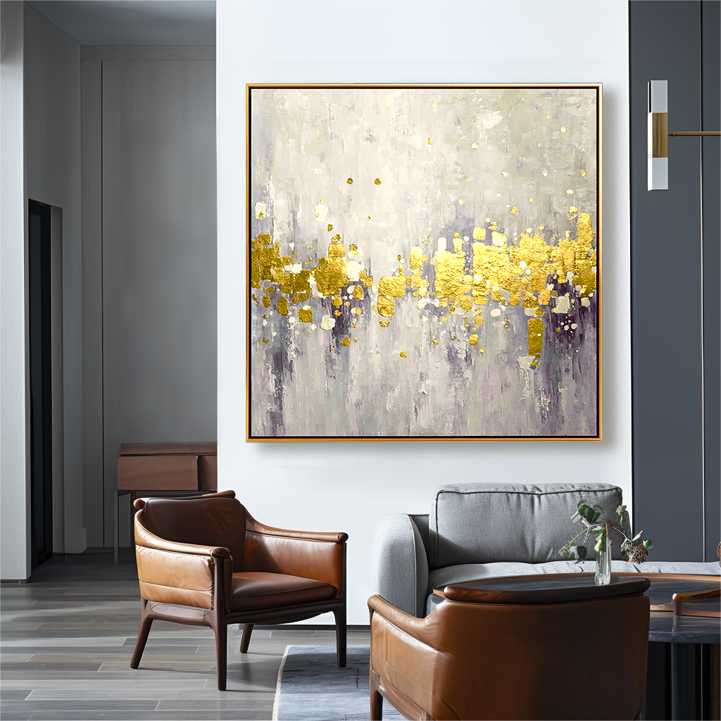 Golden Echoes - Abstract Gold Leaf Oil Painting, Modern Textured Canvas Wall Art