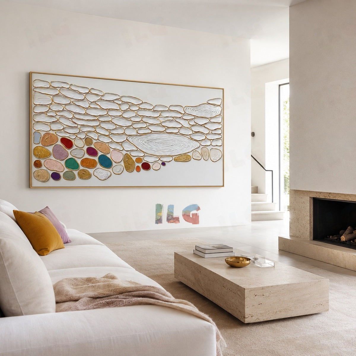 Golden Riverbed Mosaic – Abstract Textured Wall Art