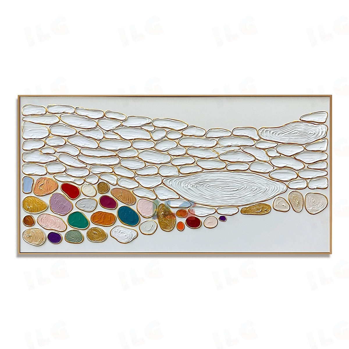Golden Riverbed Mosaic – Abstract Textured Wall Art