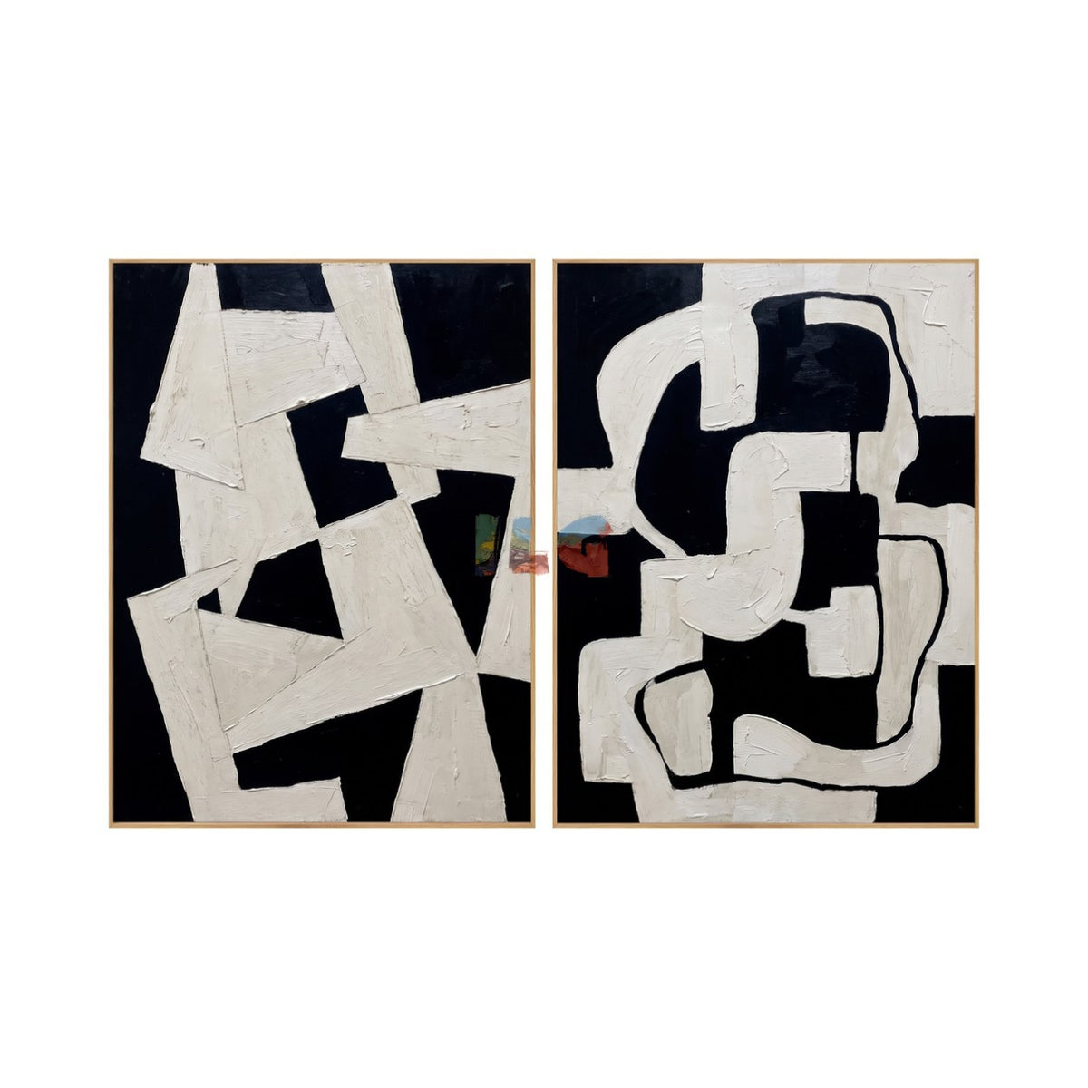 Ivory Forms in Noir – Black and White Textured Abstract Diptych Wall Art