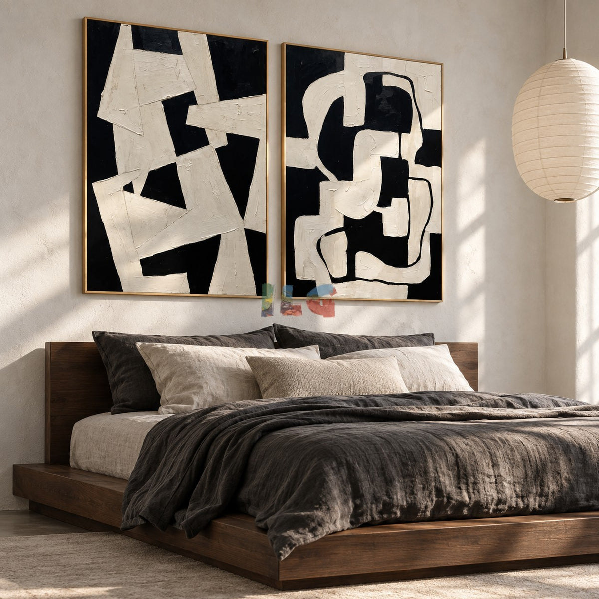 Ivory Forms in Noir – Black and White Textured Abstract Diptych Wall Art