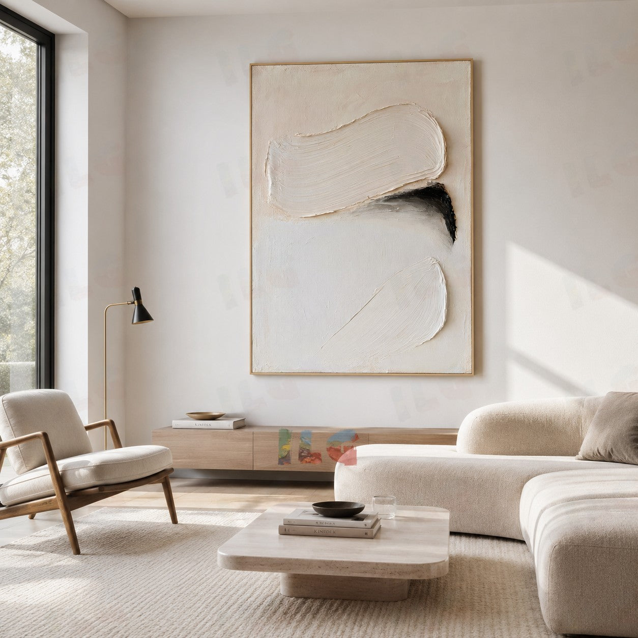 Layered Motion – Soft Arc Impasto Acoustic Wall Art