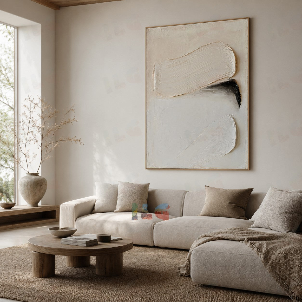 Layered Motion – Soft Arc Impasto Acoustic Wall Art