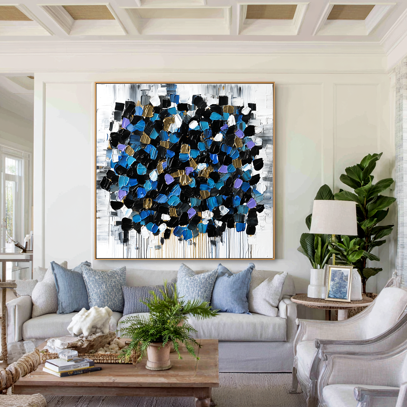 Midnight Mosaic - Contemporary Blue Abstract Oil Painting