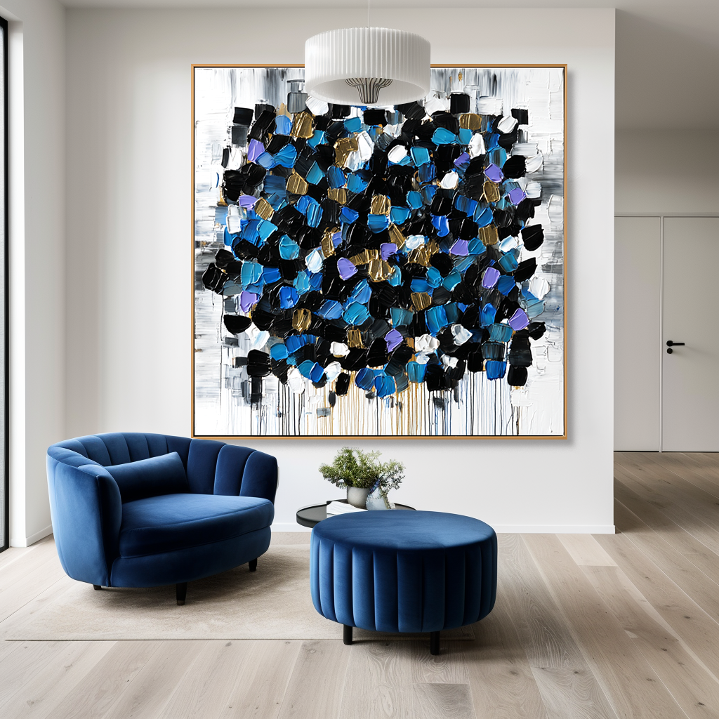 Midnight Mosaic - Contemporary Blue Abstract Oil Painting