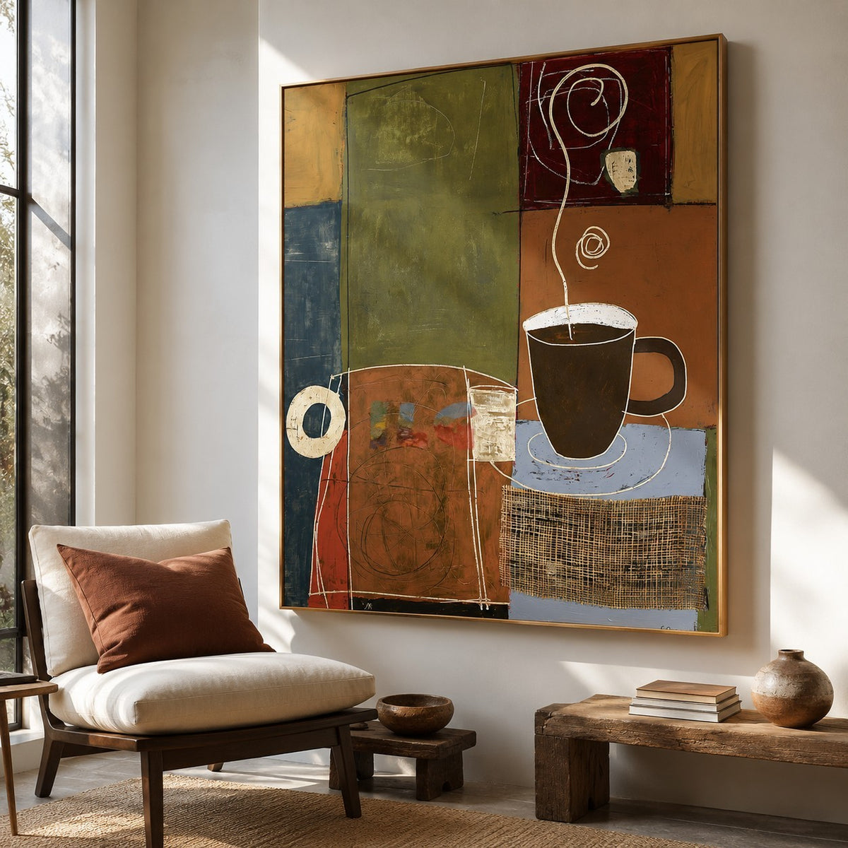 Morning Brew Geometry – Abstract Coffee Still Life Wall Art