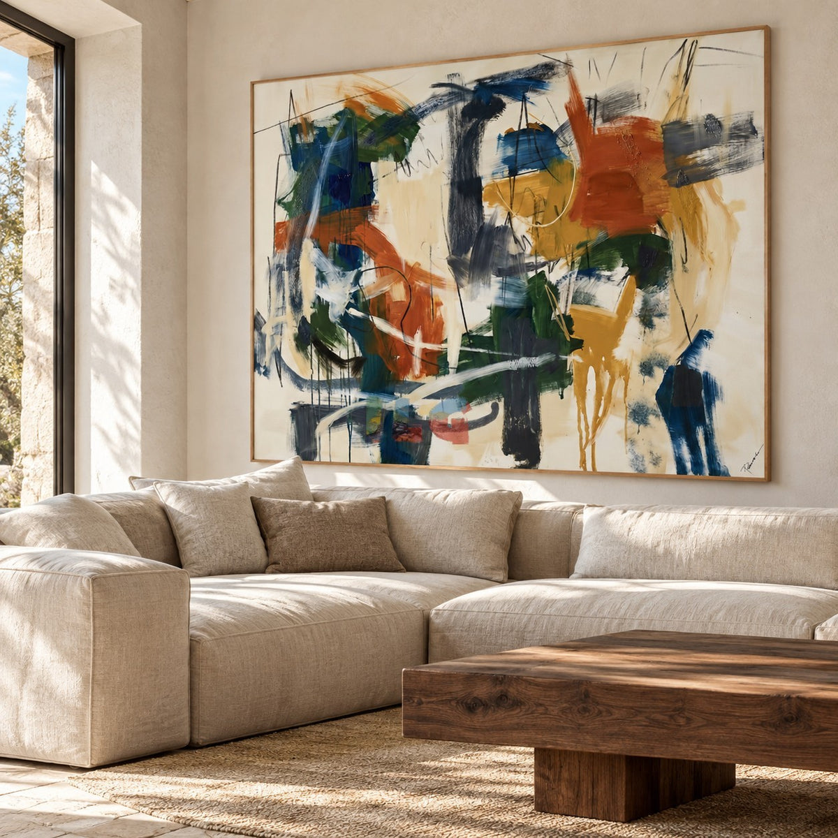 Ochre Current – Abstract Expressionist Brushstroke Wall Art
