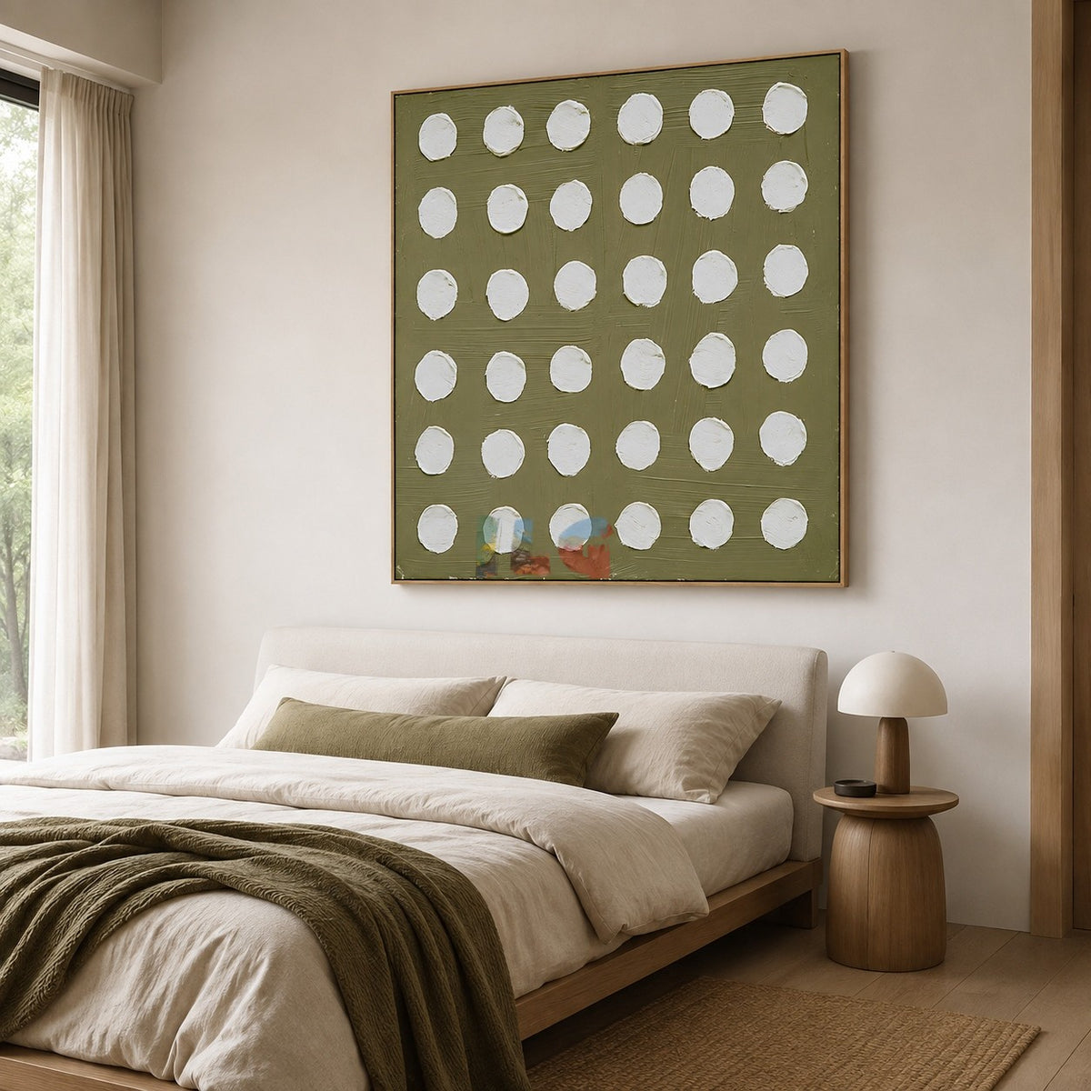 Olive Dot Grid – Minimalist Geometric Wall Art