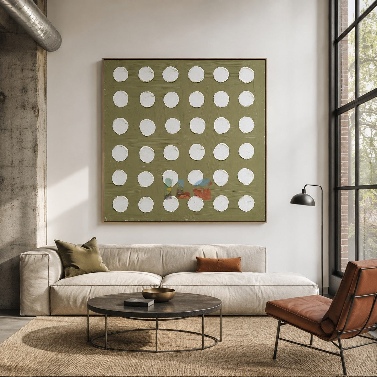 Olive Dot Grid – Minimalist Geometric Wall Art