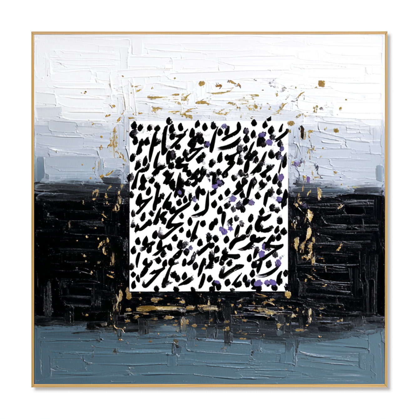 Quiet Script - Contemporary Black and White Abstract Oil Painting
