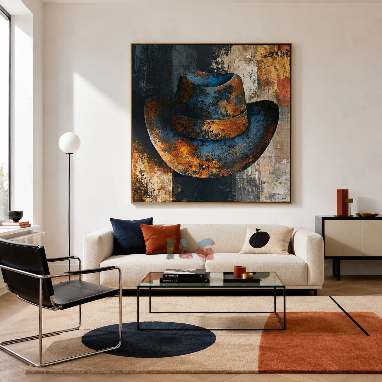Rust & Indigo Fedora – Textured Abstract Wall Art