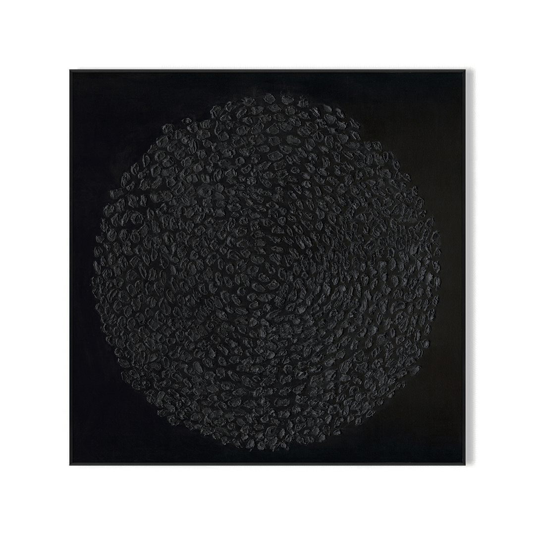 Eclipse Shadows – Black Textured Circular Abstract Painting