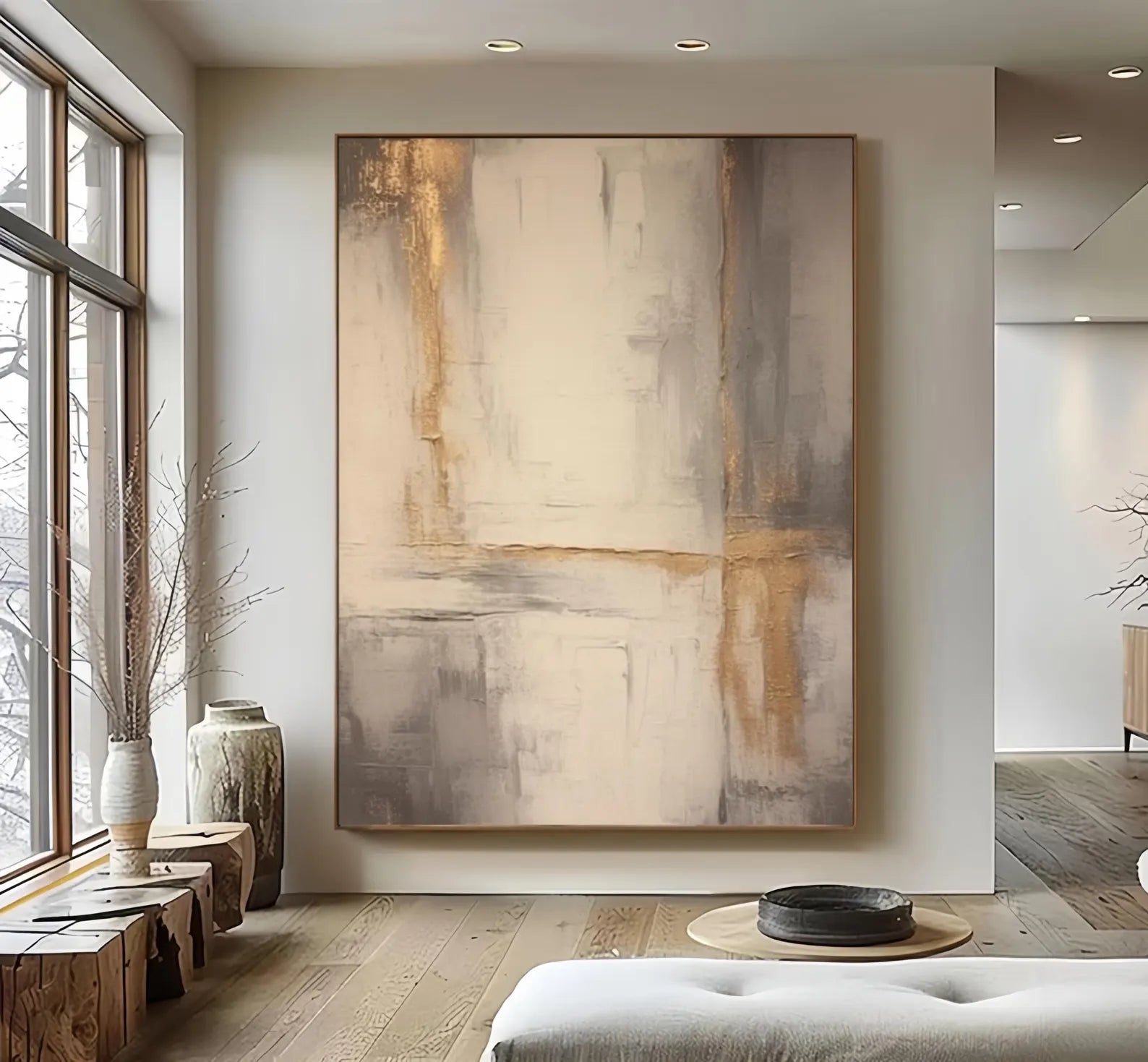 Golden Passage – Abstract Textured Painting in Beige and Gray Tones