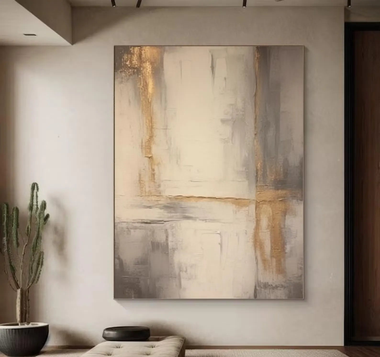 Golden Passage – Abstract Textured Painting in Beige and Gray Tones
