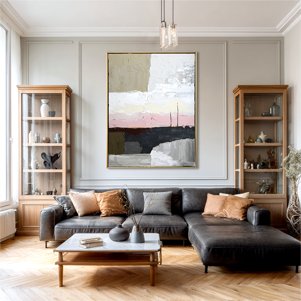 Blush Horizon – Textured Abstract Landscape Canvas Art