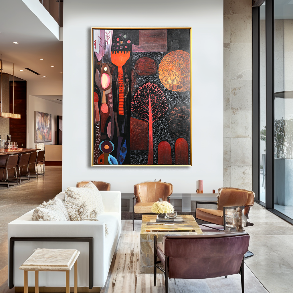 Ember Forest – Abstract Woodland Nightscape Painting