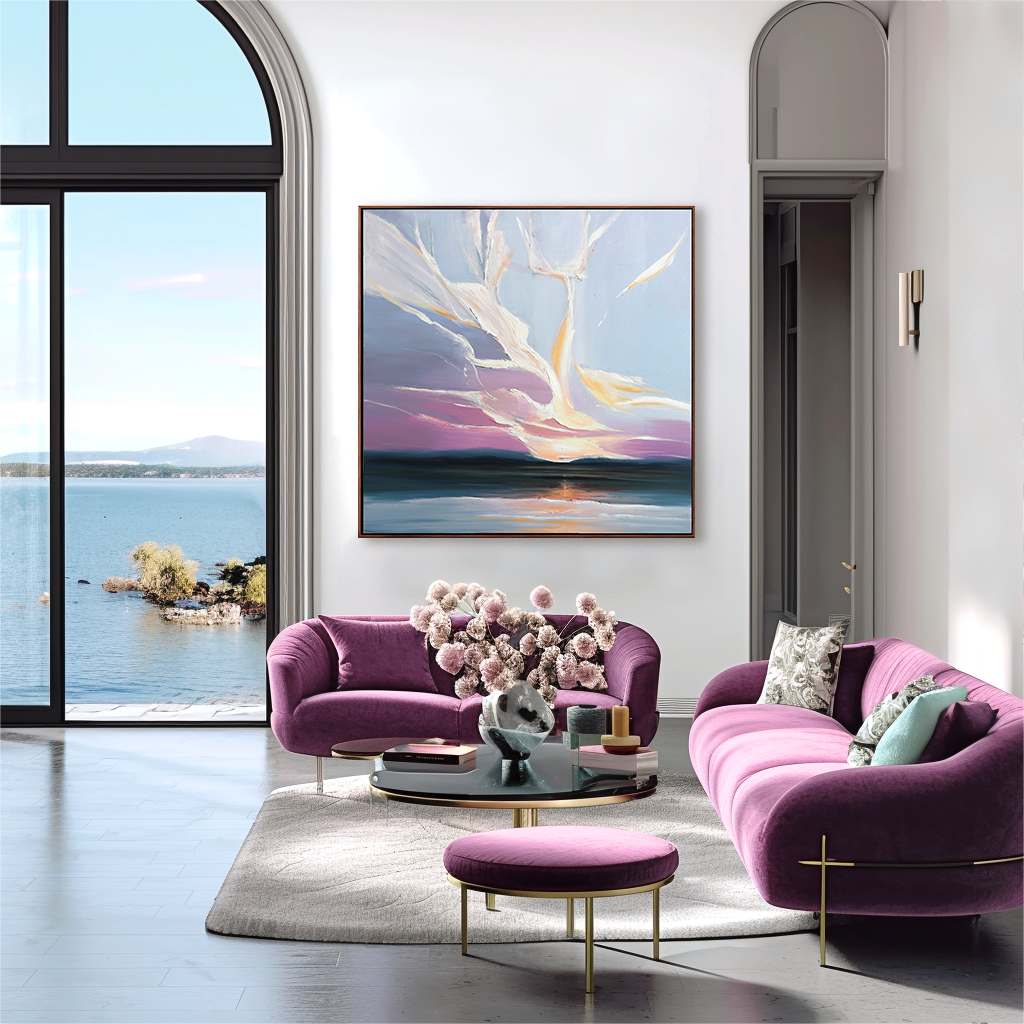 Whispers of Dawn – Abstract Textured Seascape Oil Painting, Modern Minimalist Wall Art for Living Room