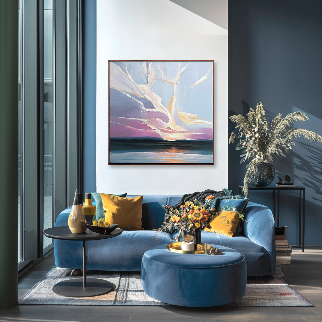 Whispers of Dawn – Abstract Textured Seascape Oil Painting, Modern Minimalist Wall Art for Living Room