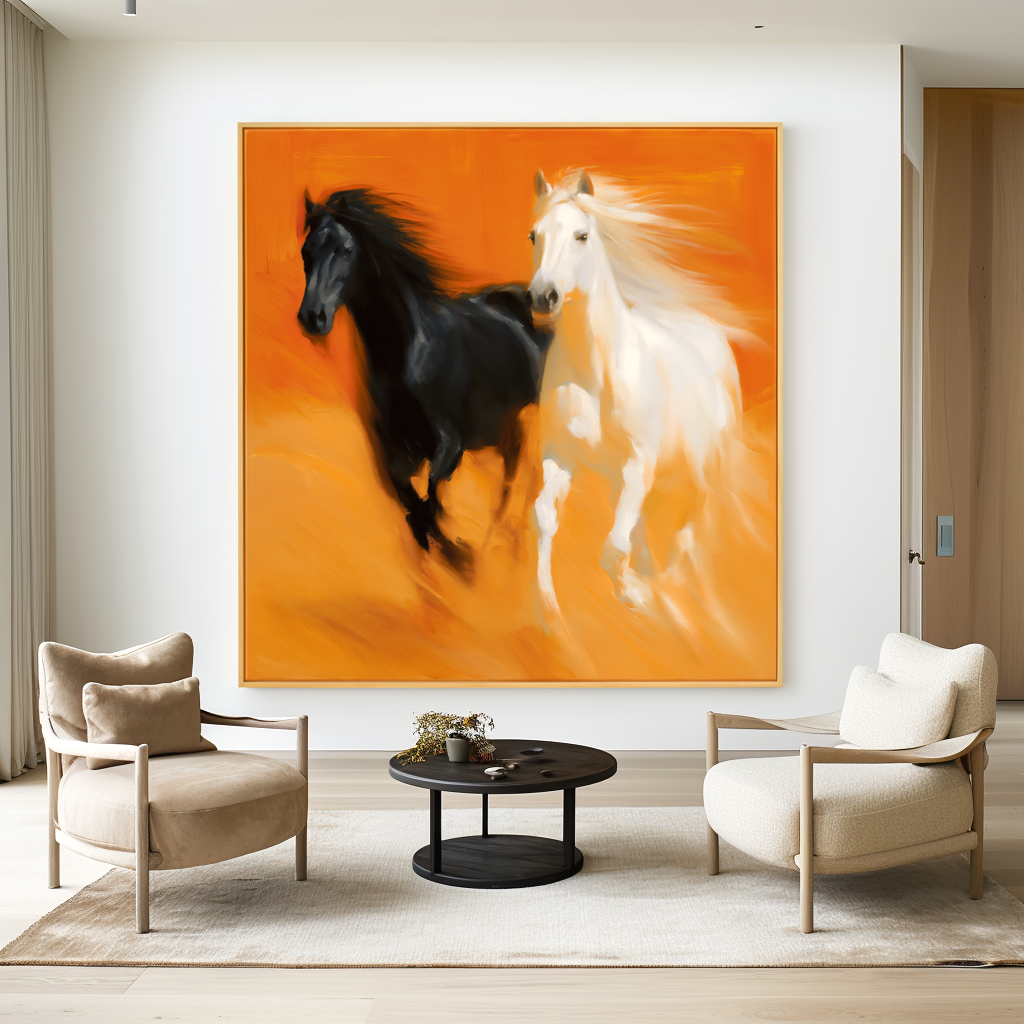 Dual Motion - Black and White Horse Canvas Art