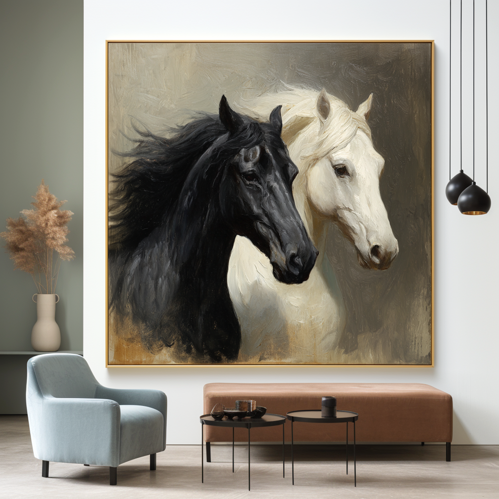 Quiet Companions - Black and White Horse Canvas Art