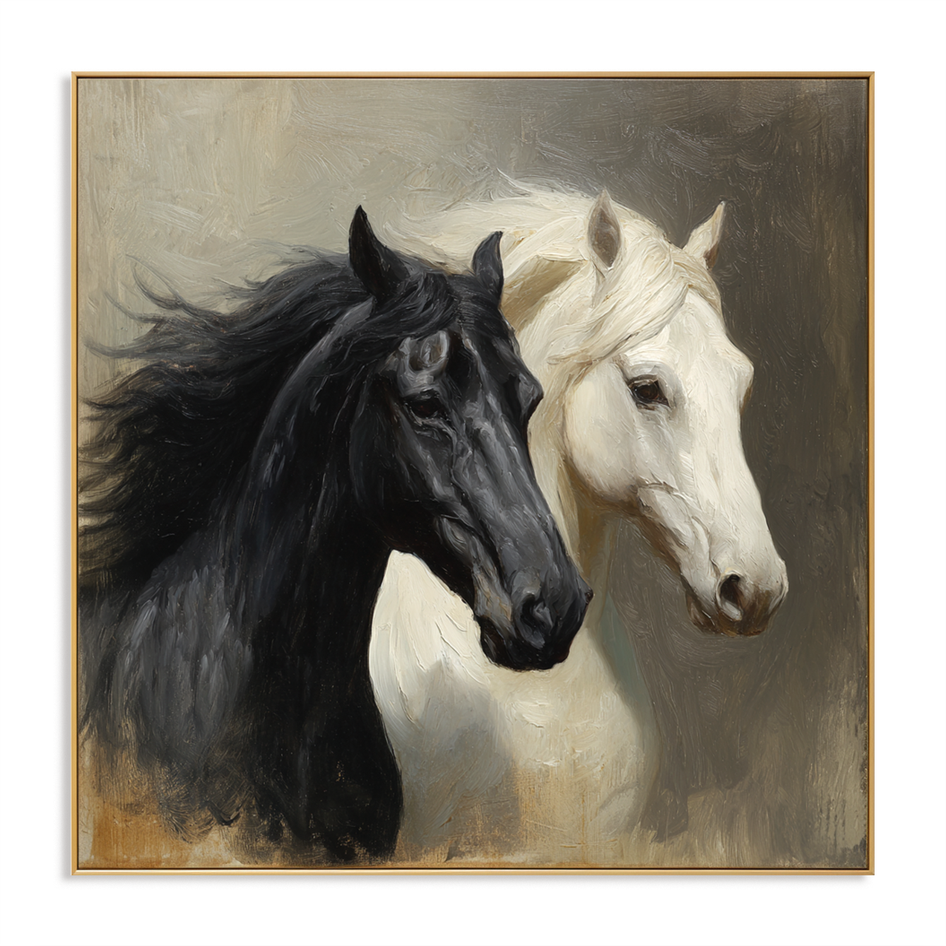 Quiet Companions - Black and White Horse Canvas Art