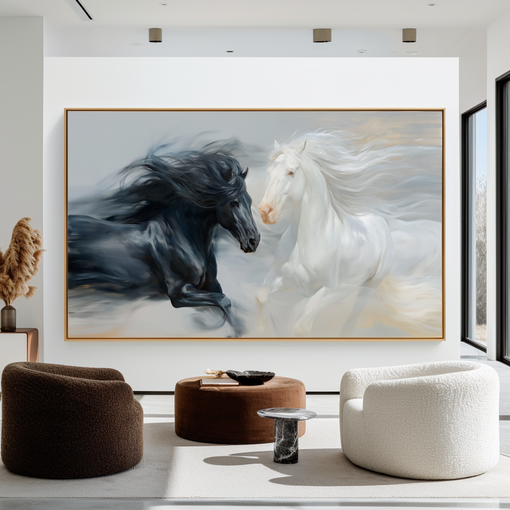 Quiet Contrast - Black and White Horse Canvas Art