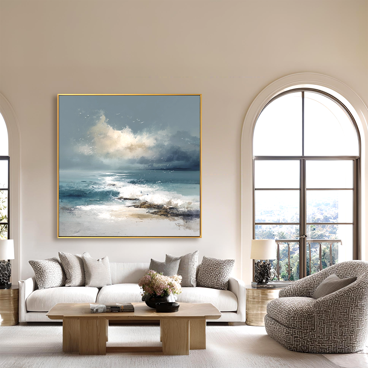 Whispering Tides — Coastal Ocean Wave Oil Painting, Seascape Wall Art for Modern Home Décor