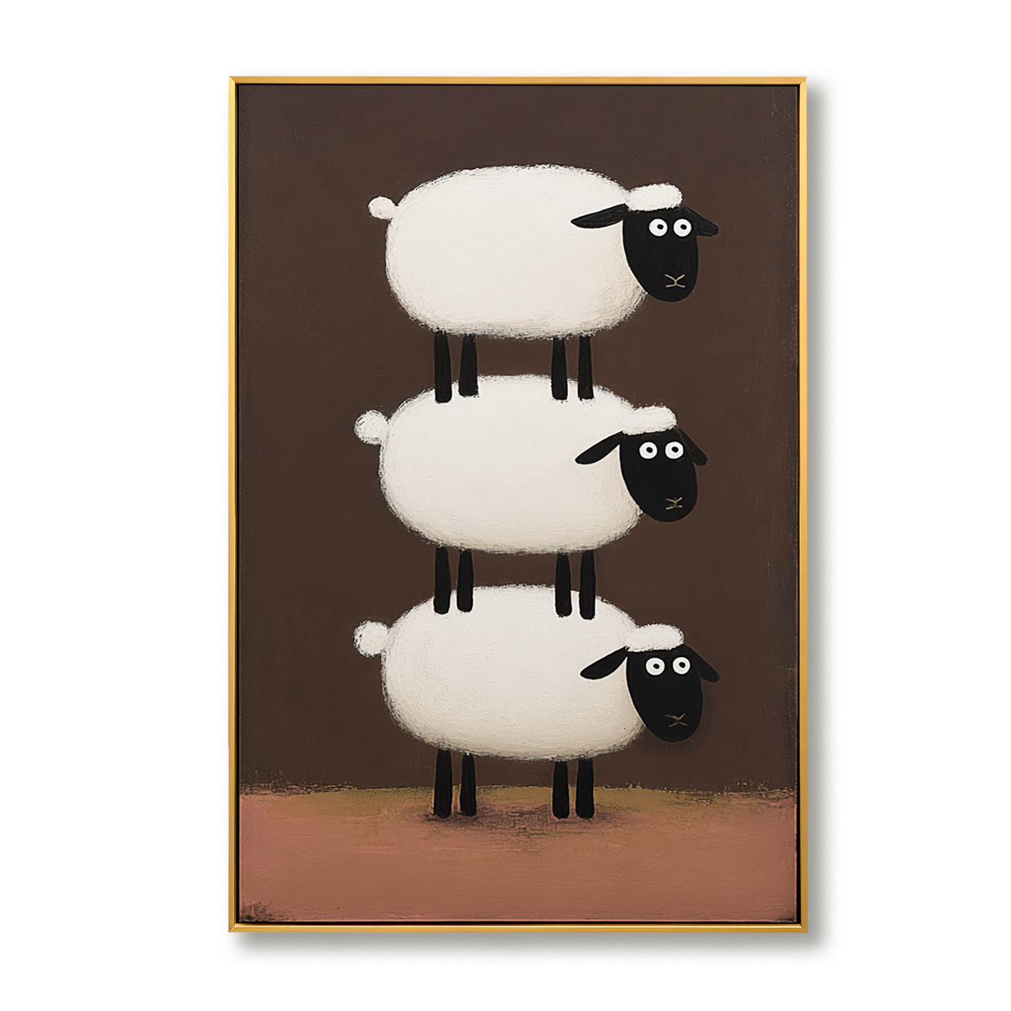 Hand-Painted White Sheep Wall Art – Stacked Minimalist Animal Canvas for Modern Interiors