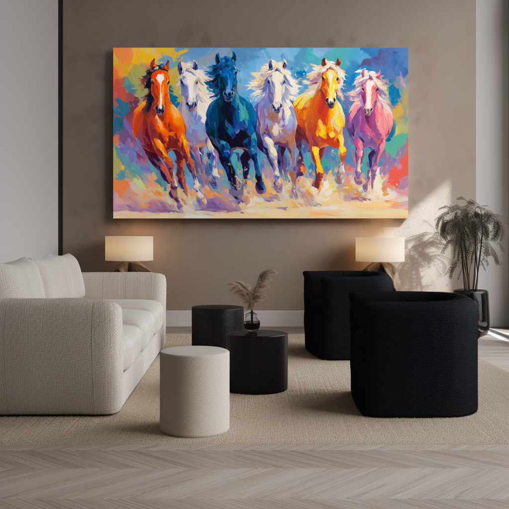 Colorful Galloping Horse Canvas Art – Abstract Modern Wall Decor