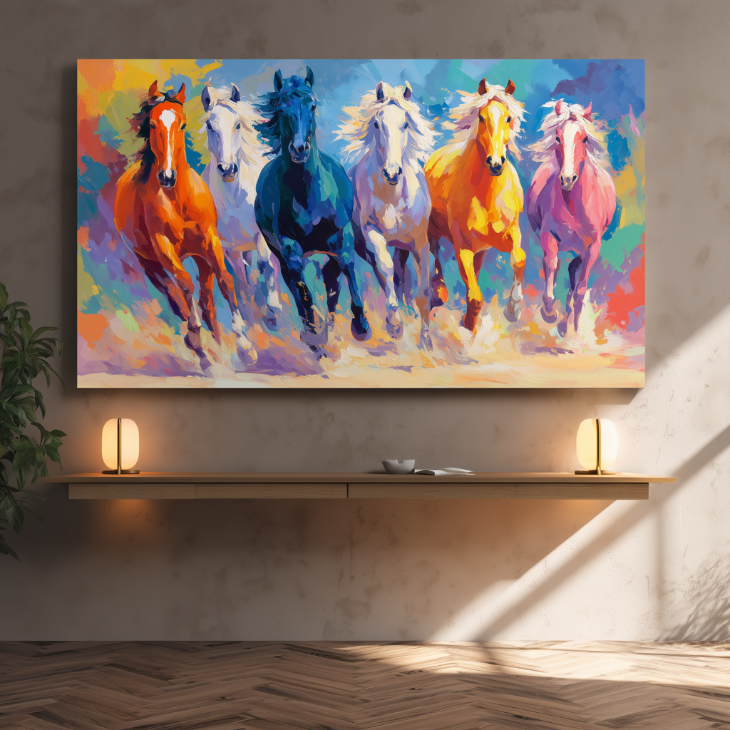Colorful Galloping Horse Canvas Art – Abstract Modern Wall Decor