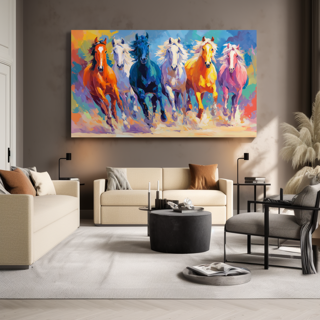 Colorful Galloping Horse Canvas Art – Abstract Modern Wall Decor