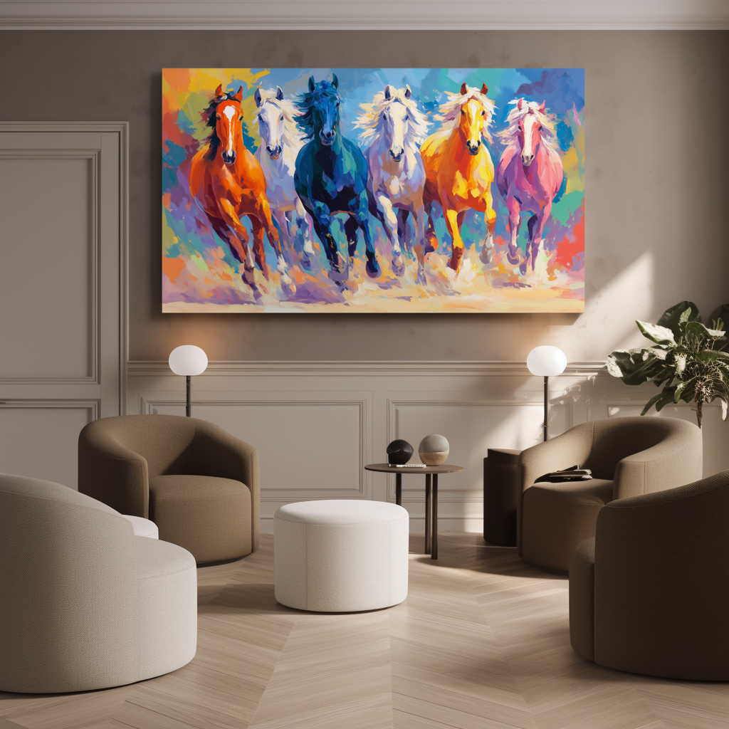 Colorful Galloping Horse Canvas Art – Abstract Modern Wall Decor
