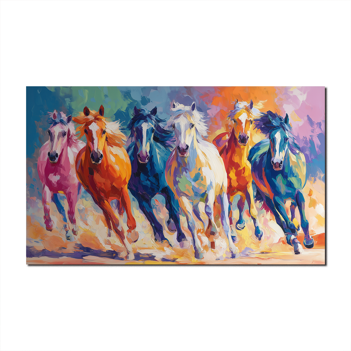 Colorful Running Horses Canvas – Abstract Large Horse Wall Art