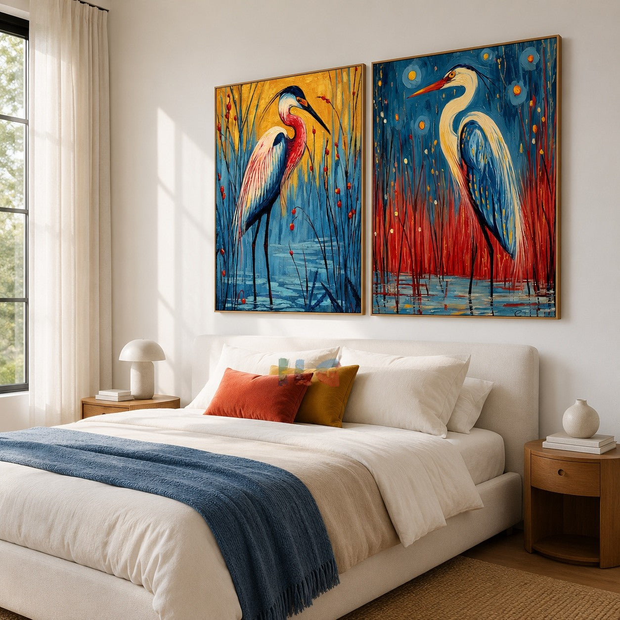 Crimson Reed Herons – Bird Diptych Wall Art