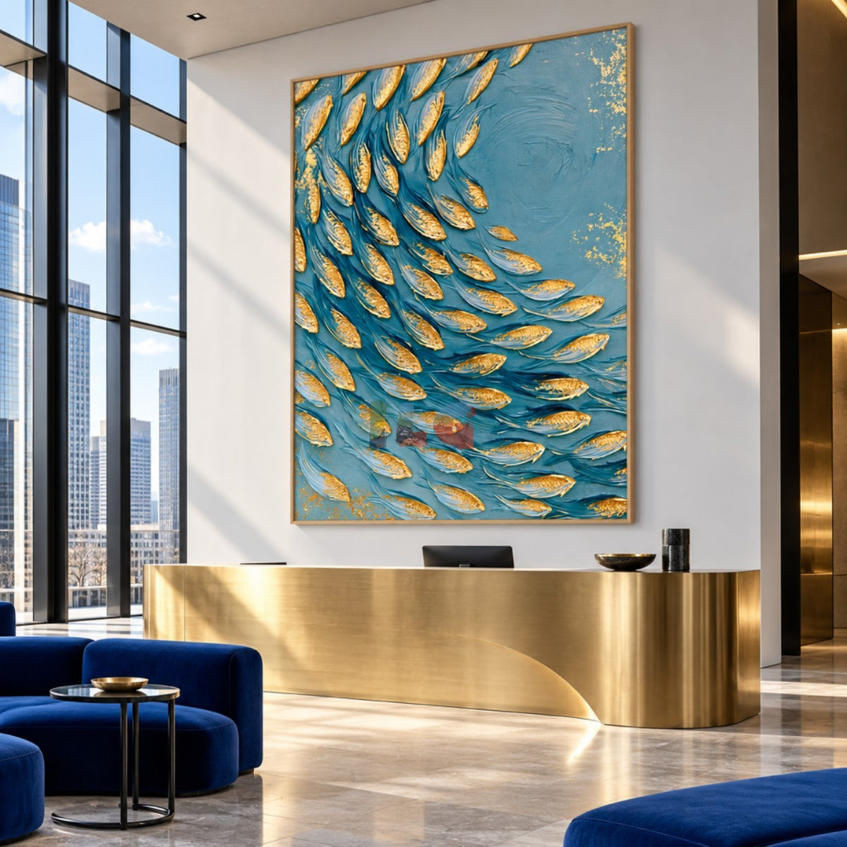 Current of Plenty – Textured Gold Fish Wall Art