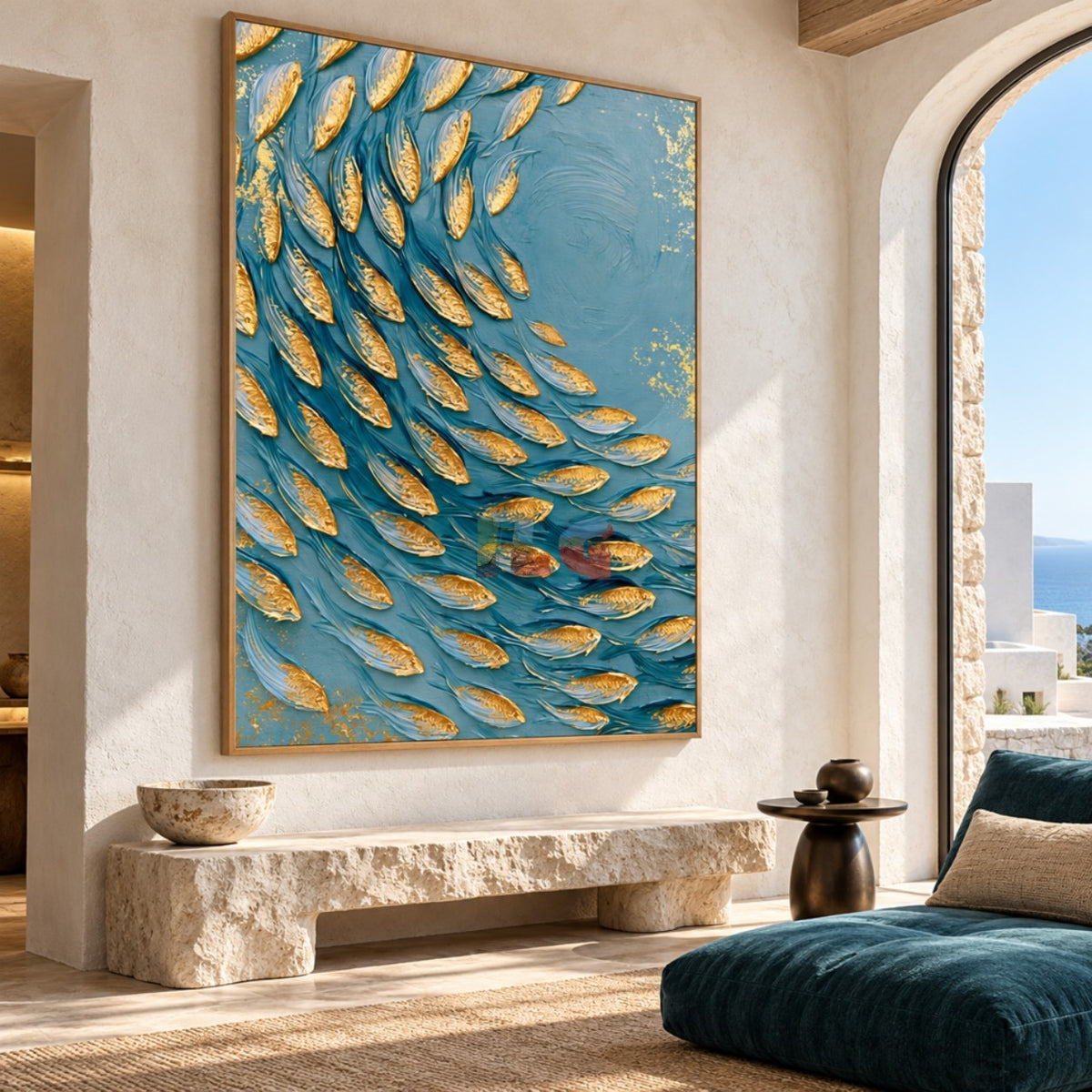 Current of Plenty – Textured Gold Fish Wall Art