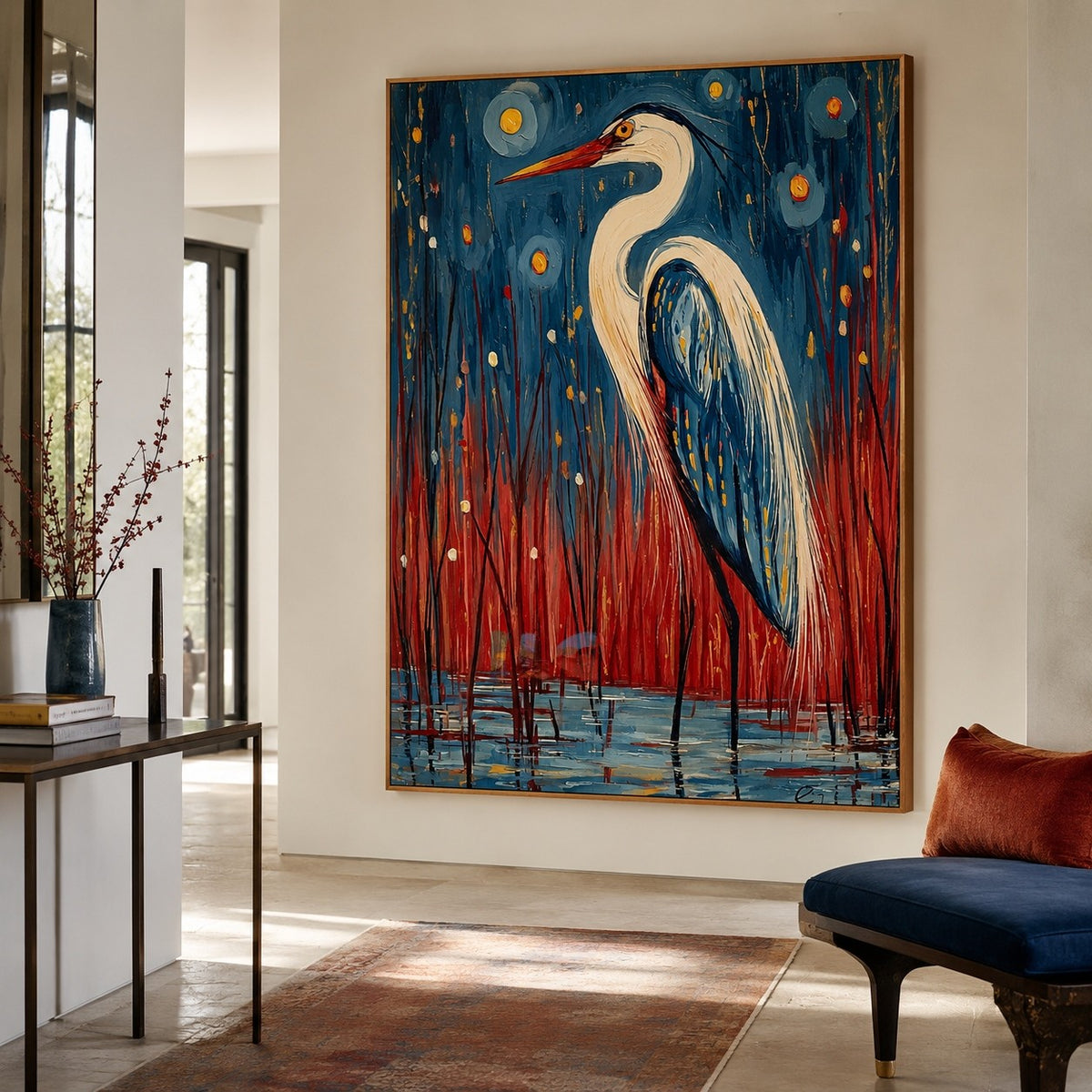 Moonlit Reed Heron – Bird Wall Art