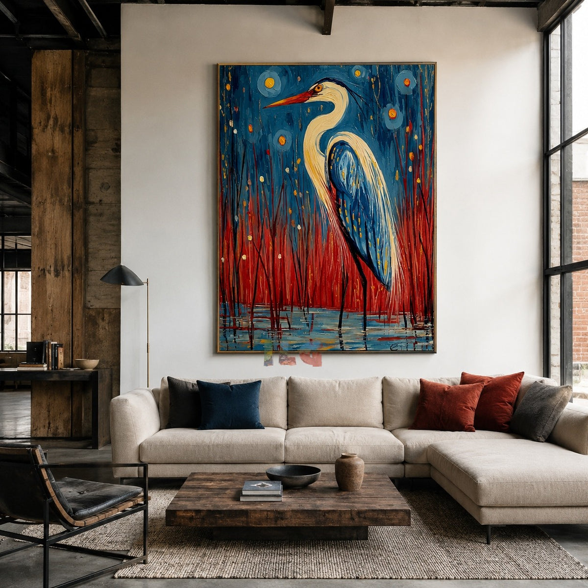 Moonlit Reed Heron – Bird Wall Art