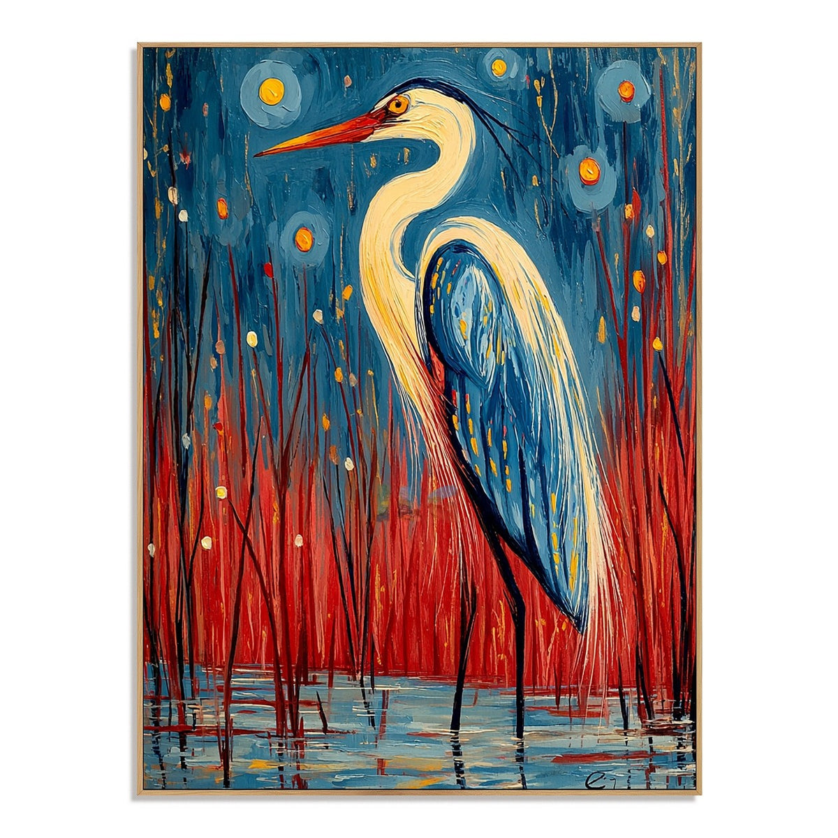 Moonlit Reed Heron – Bird Wall Art