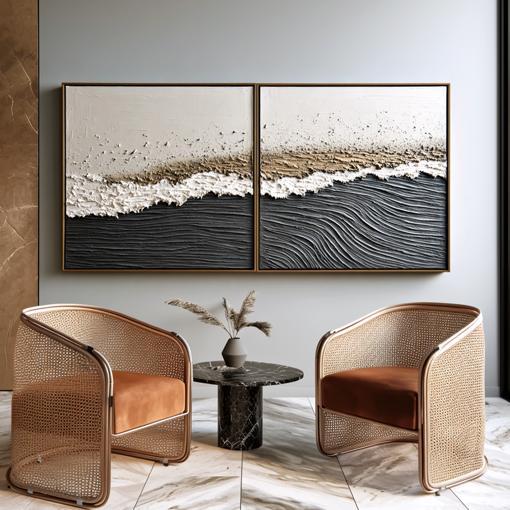 Still Between Layers – Textured Abstract Diptych Wall Art
