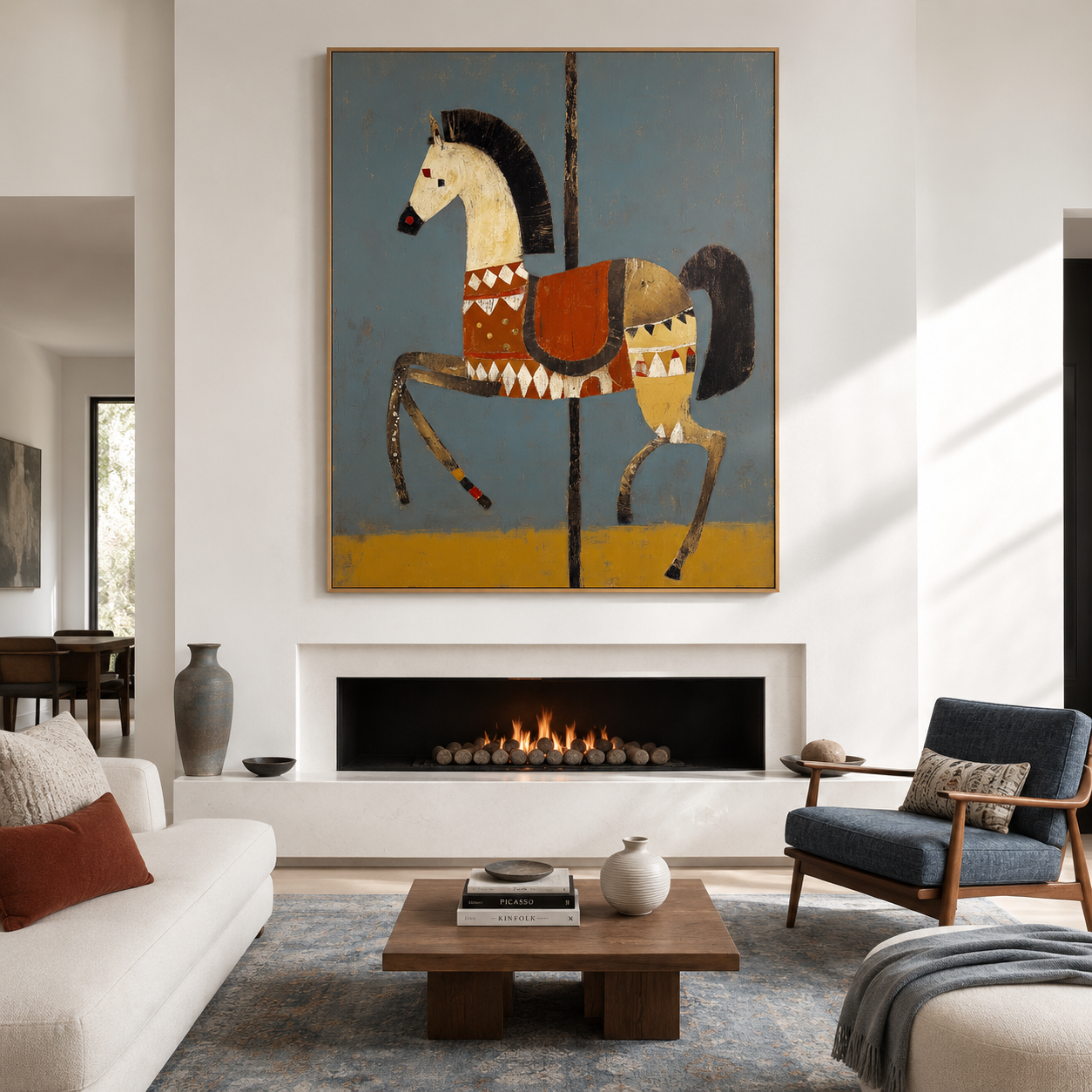 Vintage Carousel Dream - Hand-Painted Folk Horse Art Acoustic Panel