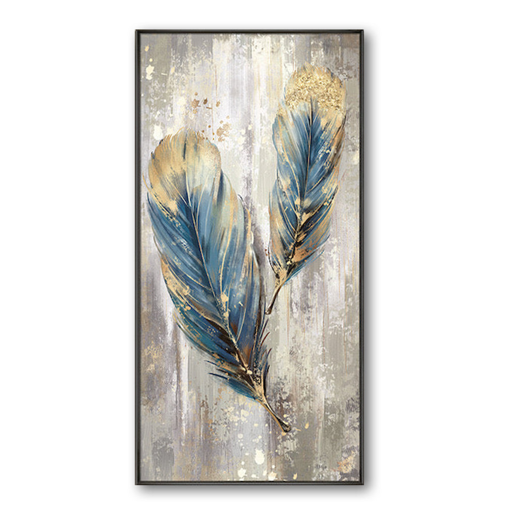 Feathers-Blue & Gold Textured Abstract Painting for Modern Elegant Home Decor