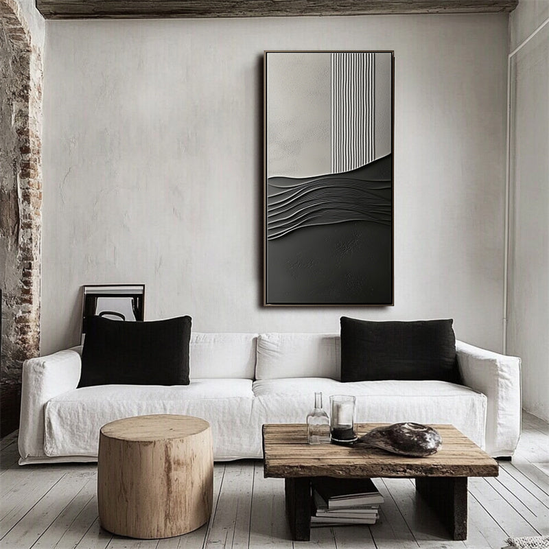 black and grey abstract minimalist painting