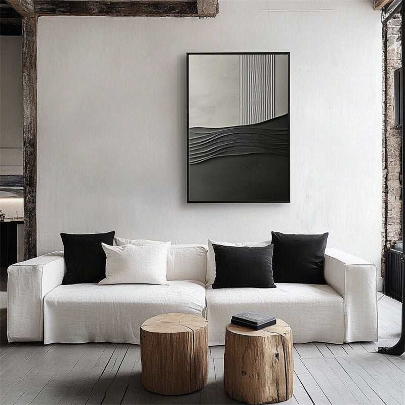 black and grey abstract minimalist painting