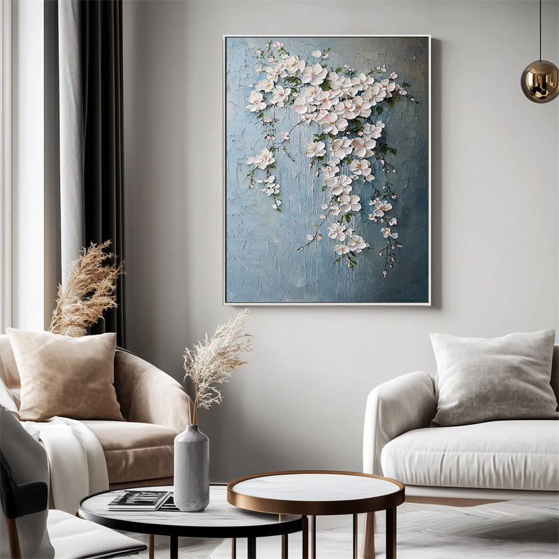 blue floral oil painting for modern elegant decor