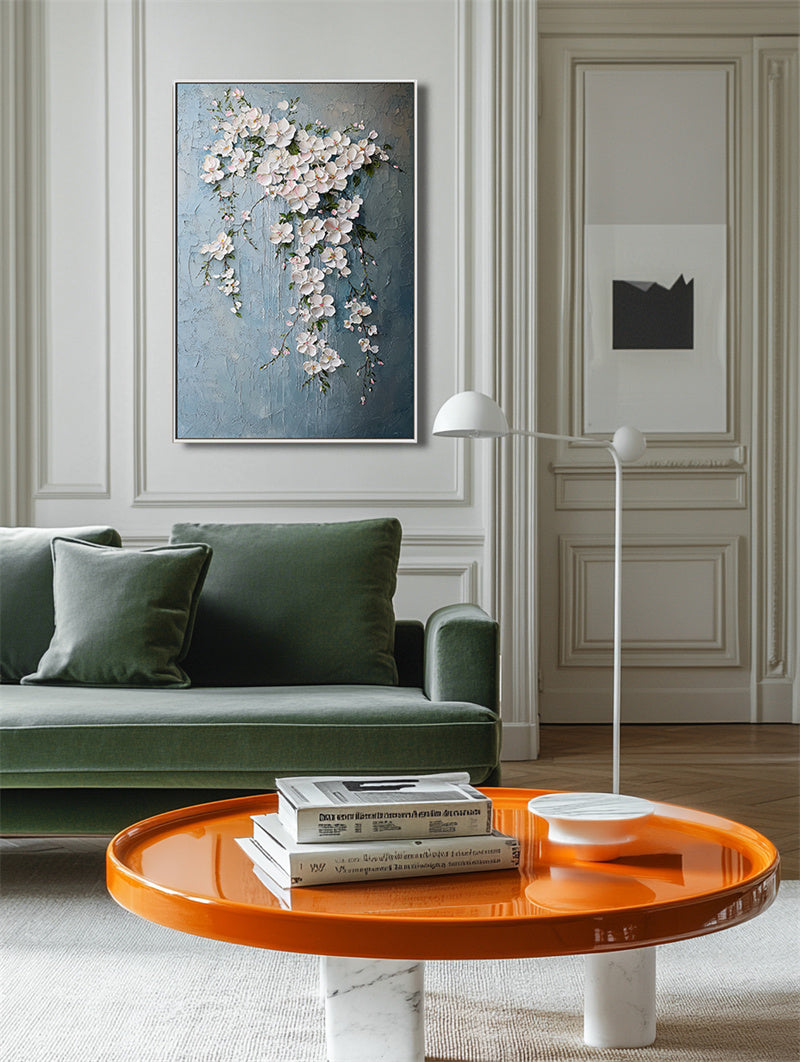 blue floral oil painting for modern elegant decor