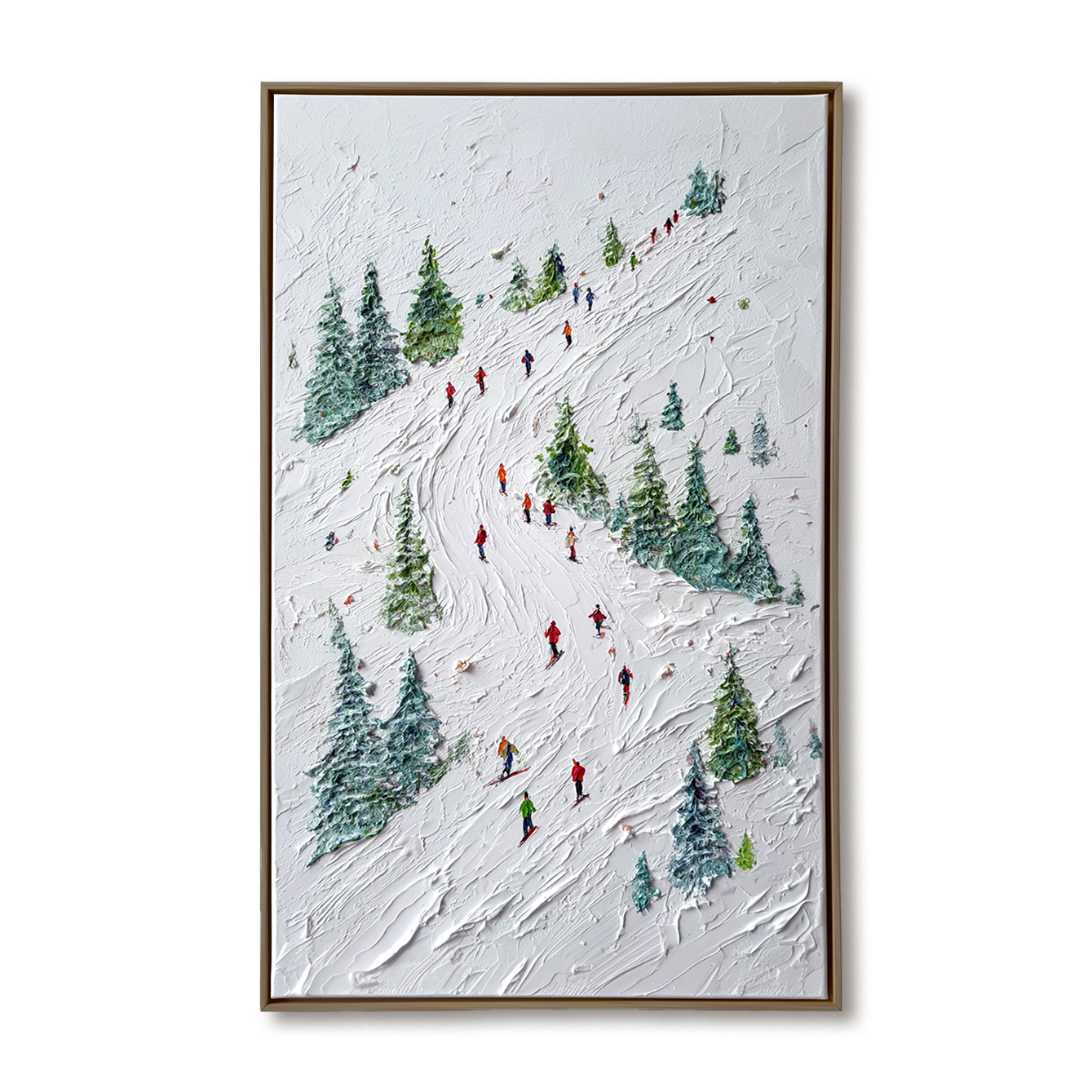 Alpine Rush - Skiing Oil Painting on Textured Canvas, Winter Sports Landscape Wall Art