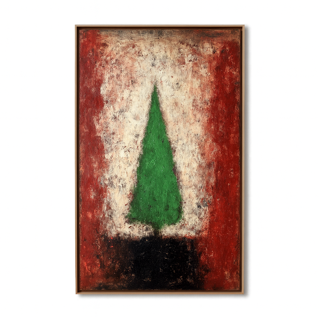 Emerald Flame - Green Abstract Christmas Tree Oil Painting on Canvas, Modern Textured Holiday Wall Art